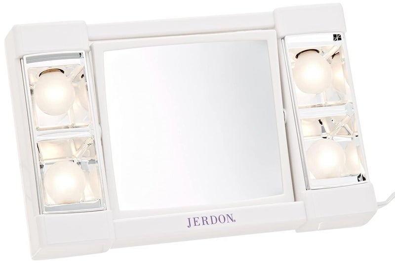 JERDON Two-Sided Makeup Mirror with Lights - Vanity Mirror with 3X Magnification & Glare-Free Lighting - White Base - Model J1010 - Image 5